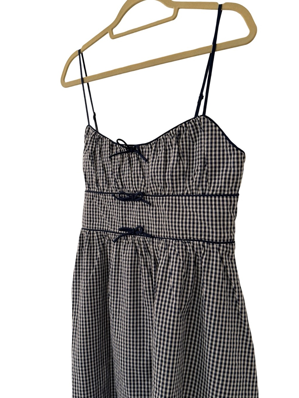House of Harlow 1960 Gingham Seersucker Smocked Maxi Dress Blue White M NWT - Picture 5 of 9